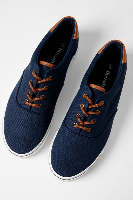 Navy Lace-Up Canvas Trainers - Image 2