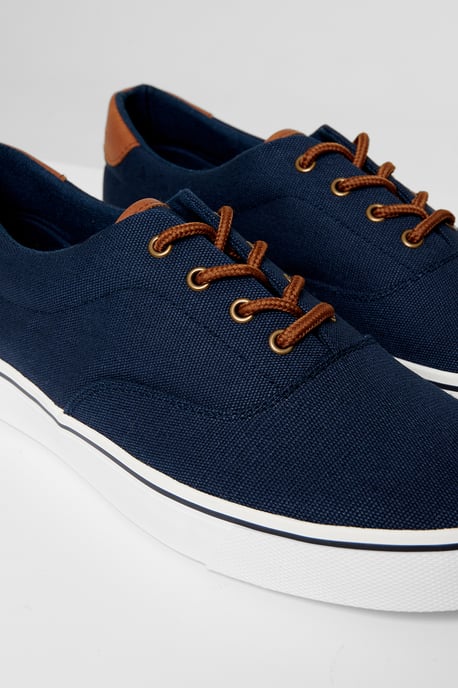 Navy Lace-Up Canvas Trainers - Image 3