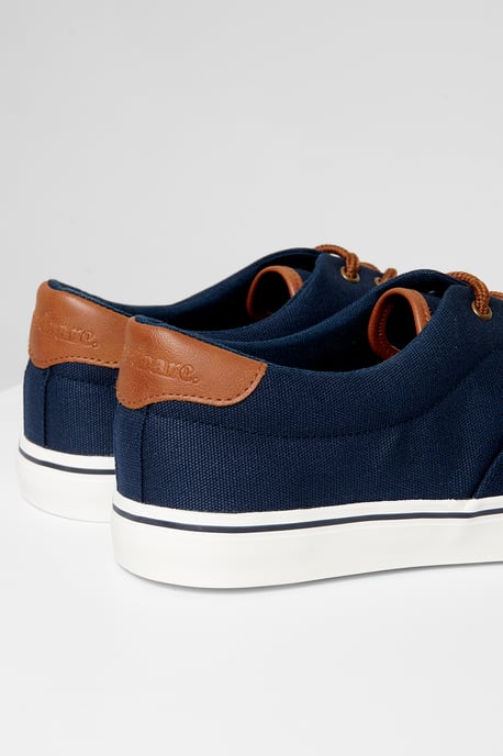 Navy Lace-Up Canvas Trainers - Image 4