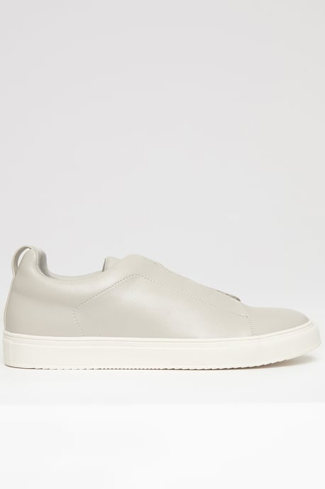 Grey Faux Leather Elastic Lace Slip On Trainers - Image 1