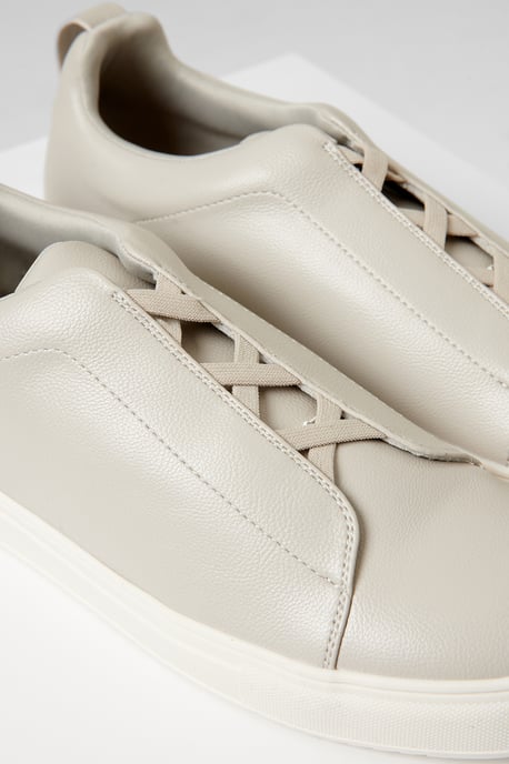 Grey Faux Leather Elastic Lace Slip On Trainers - Image 3