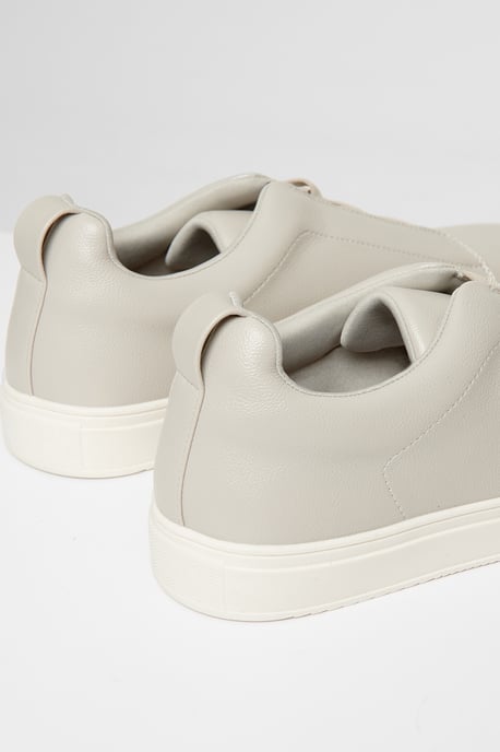Grey Faux Leather Elastic Lace Slip On Trainers - Image 4