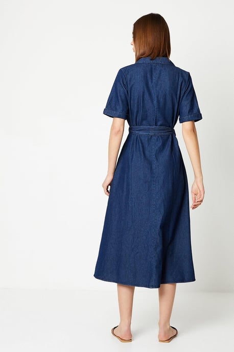 Denim Belted Button Through Midi Dress - Image 3