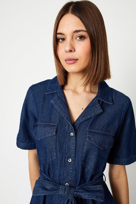 Denim Belted Button Through Midi Dress - Image 4