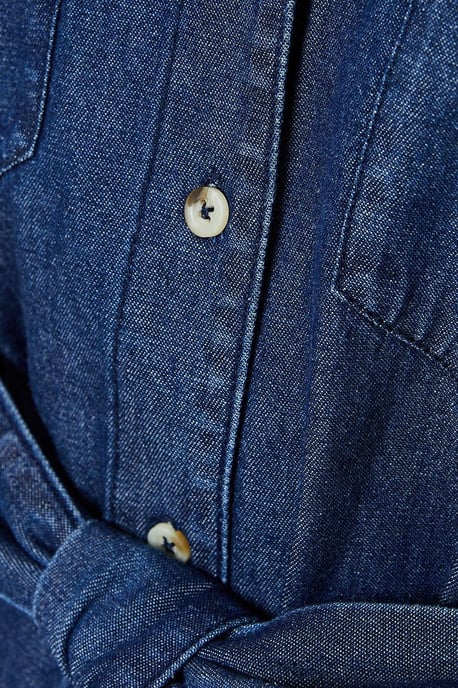 Denim Belted Button Through Midi Dress - Image 5
