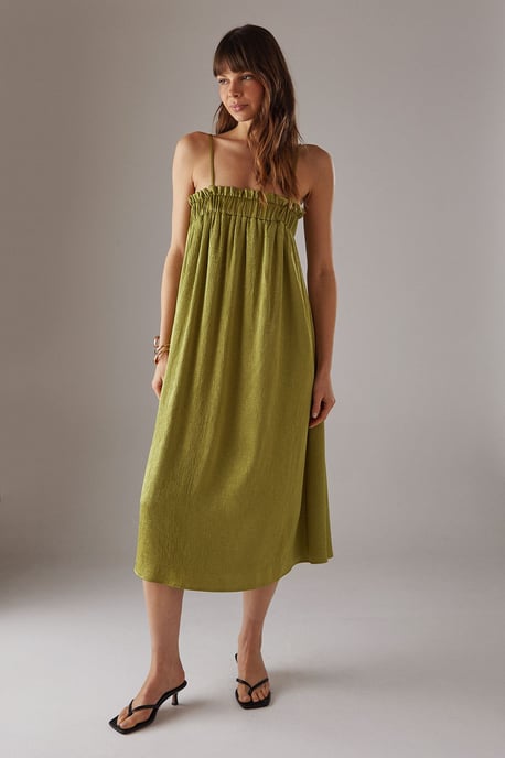 Crushed Satin Strappy Midi Dress - Image 1