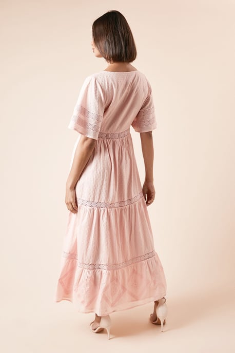 Embroidered Front Angel Sleeve Midi Dress - Image 3