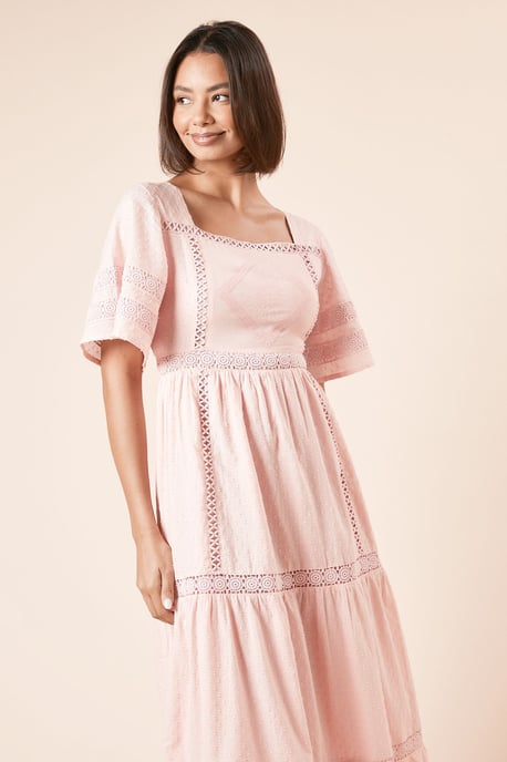 Embroidered Front Angel Sleeve Midi Dress - Image 4