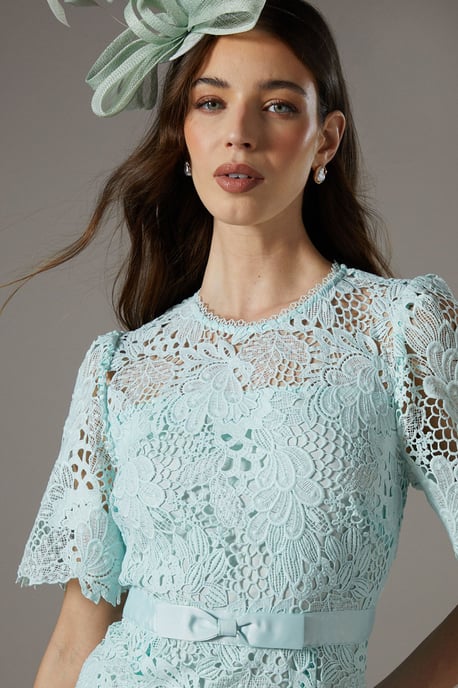Lace Midi Dress With Bow Belt - Image 2
