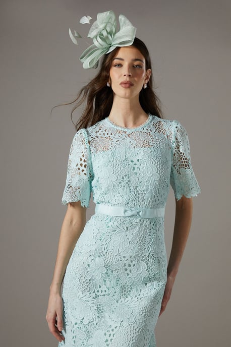 Lace Midi Dress With Bow Belt - Image 4