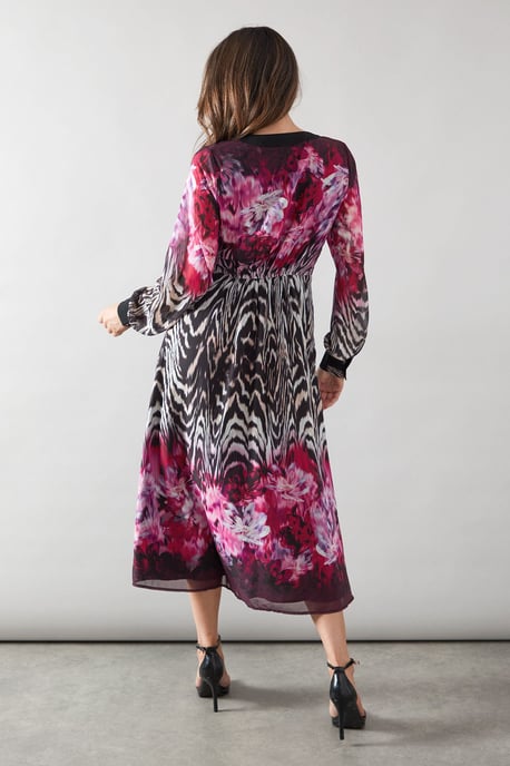 Zip Front Animal Floral Border Midi Dress - Image 3