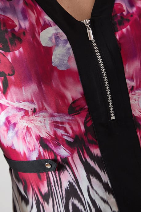 Zip Front Animal Floral Border Midi Dress - Image 5