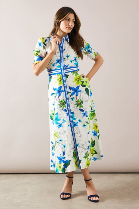 Floral Print Button Midi Shirt Dress - Image 1