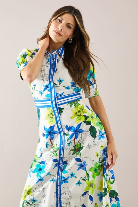 Floral Print Button Midi Shirt Dress - Image 2