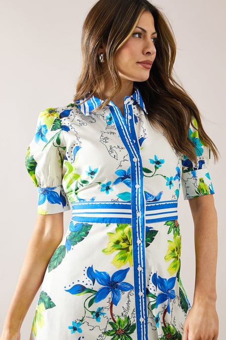 Floral Print Button Midi Shirt Dress - Image 4