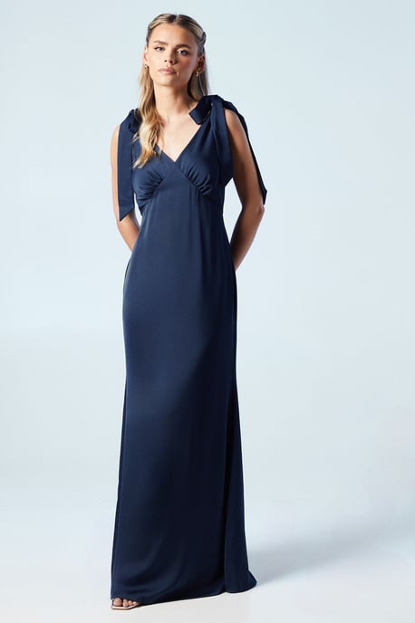 Petite Satin Back Crepe Tie Shoulder Bridesmaids Dress - Image 1