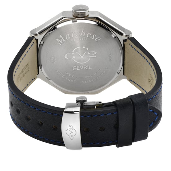 GV2 Men's Marchese Stainless Steel Case, Silver Dial Watch, Genuine Handmade  Italian Dark Blue Leather Strap - Image 2