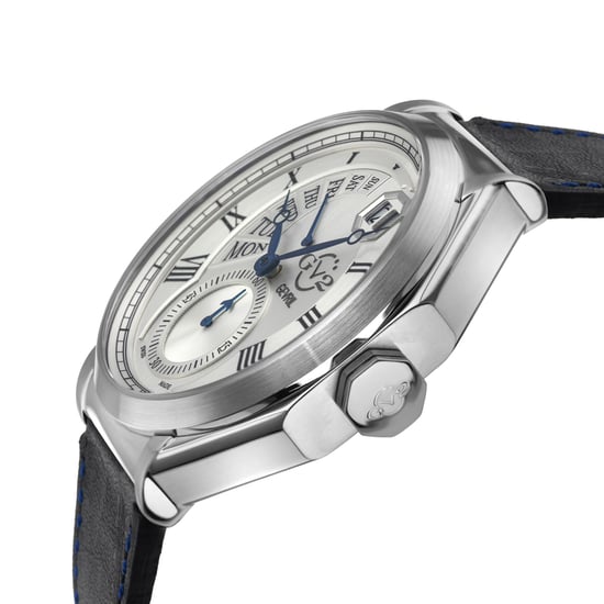 GV2 Men's Marchese Stainless Steel Case, Silver Dial Watch, Genuine Handmade  Italian Dark Blue Leather Strap - Image 3