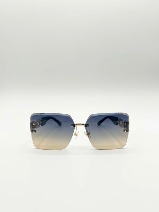 Rimless Oversized Square Sunglassses in Navy Gold - Image 1