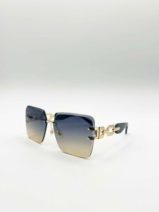 Rimless Oversized Square Sunglassses in Navy Gold - Image 2