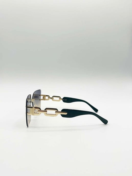 Rimless Oversized Square Sunglassses in Navy Gold - Image 3