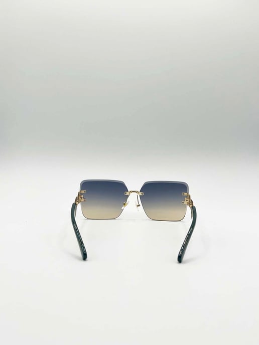 Rimless Oversized Square Sunglassses in Navy Gold - Image 4