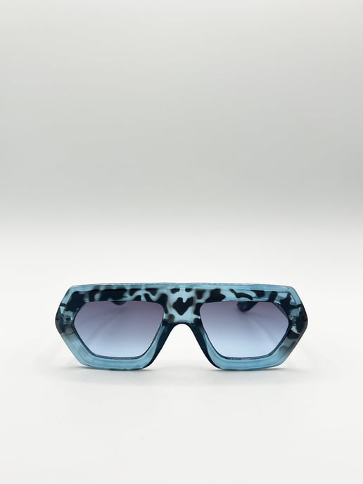 Cross-Border Flat Sunglasses in Blue Leopard - Image 1