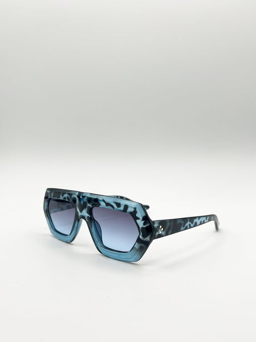 Cross-Border Flat Sunglasses in Blue Leopard - Image 4