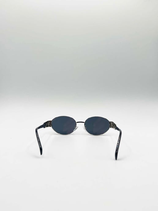 Rounded Oval Metal Frame Sunglasses in Silver Grey - Image 6