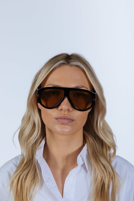 Oversized Rounded Sunglasses Black Brown - Image 2