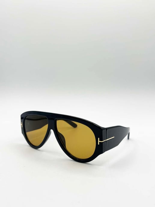 Oversized Rounded Sunglasses Black Brown - Image 3
