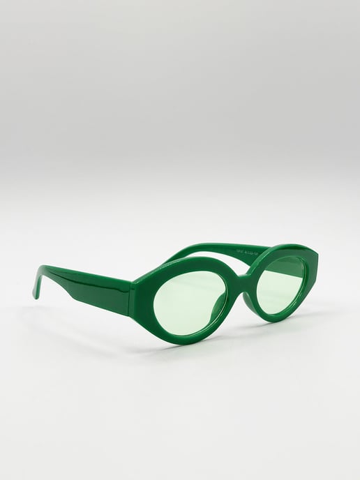Retro Small Oval Sunglasses Green - Image 2