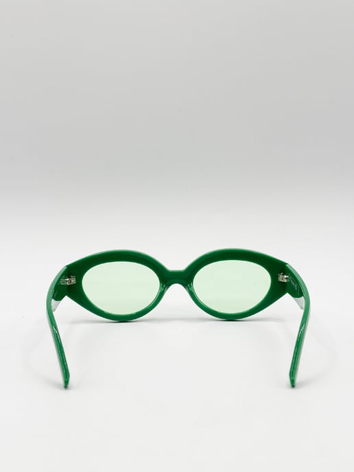 Retro Small Oval Sunglasses Green - Image 5