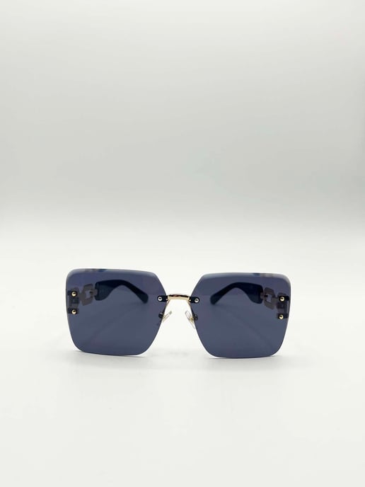 Rimless Oversized Square Sunglassses in Black Gold - Image 2