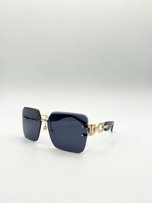Rimless Oversized Square Sunglassses in Black Gold - Image 3