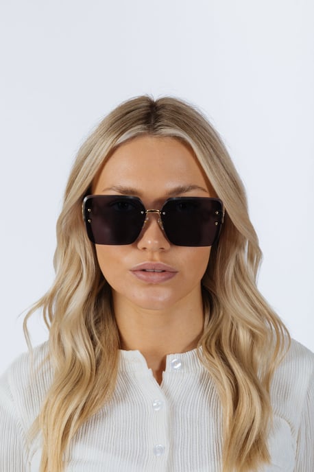 Rimless Oversized Square Sunglassses in Black Gold - Image 4