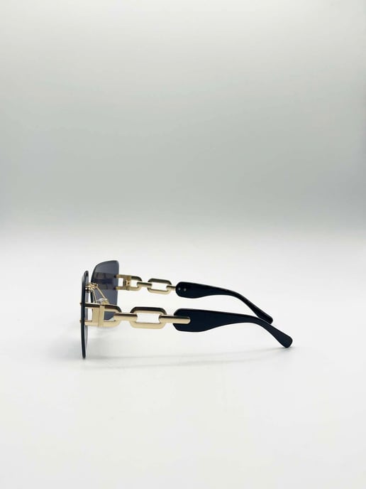 Rimless Oversized Square Sunglassses in Black Gold - Image 5