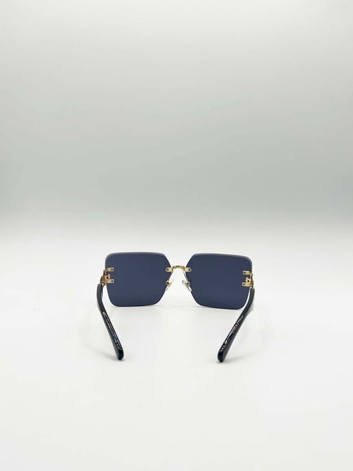 Rimless Oversized Square Sunglassses in Black Gold - Image 6