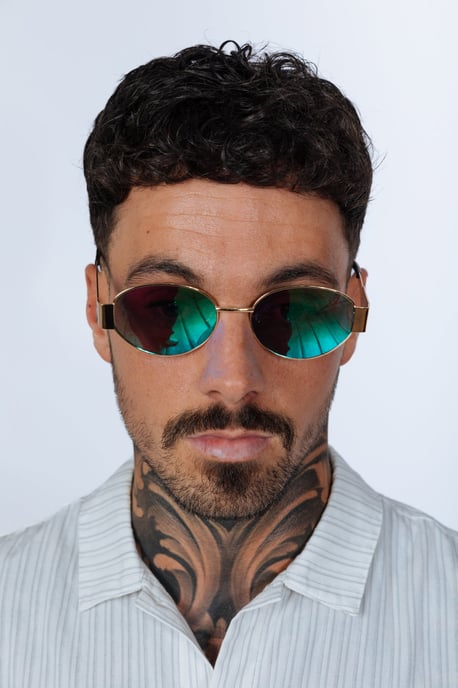 Rounded Oval Metal Frame Sunglasses in Gold Green - Image 5