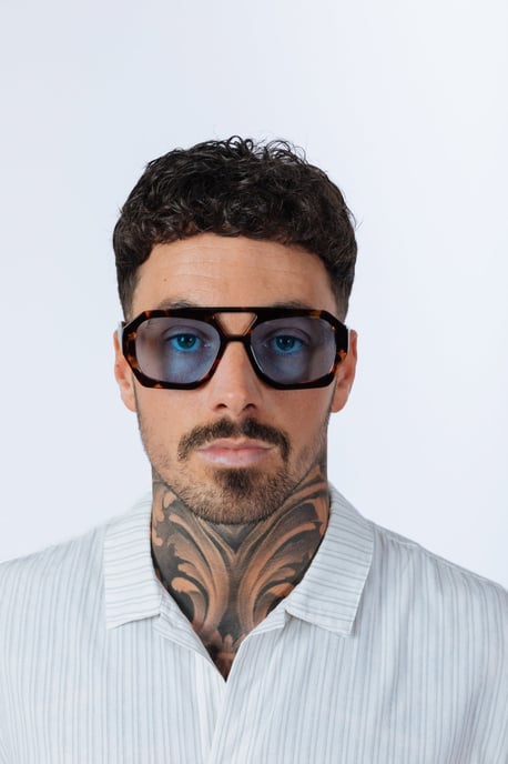 Tortoiseshell Navigator Sunglasses with Blue Lenses - Image 1