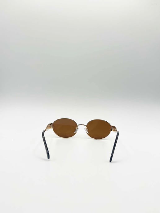 Rounded Oval Metal Frame Sunglasses in Gold Brown - Image 6