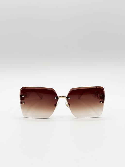 Rimless Oversized Square Sunglassses in White Gold - Image 1