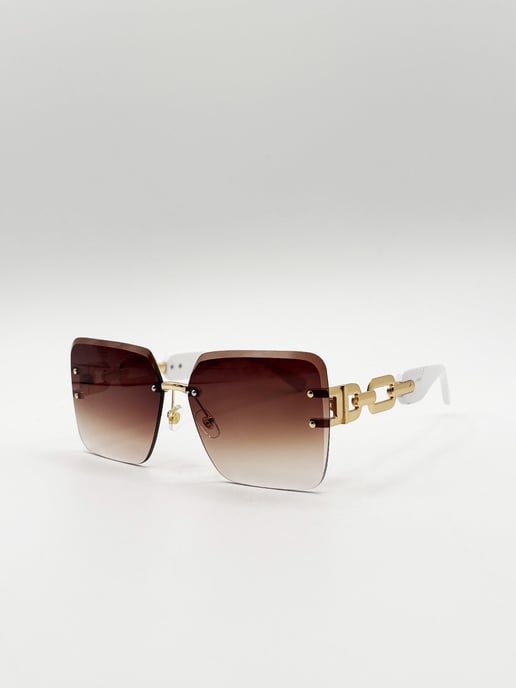 Rimless Oversized Square Sunglassses in White Gold - Image 3