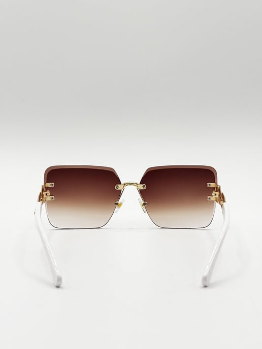 Rimless Oversized Square Sunglassses in White Gold - Image 6