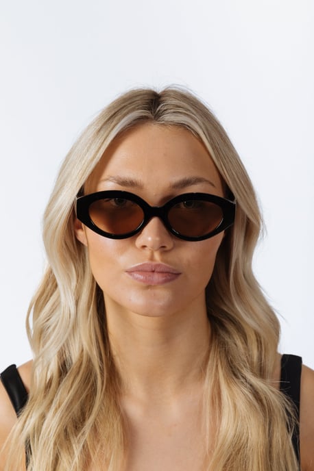 Retro Small Oval Sunglasses Black Brown - Image 1