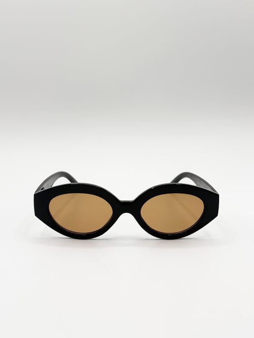 Retro Small Oval Sunglasses Black Brown - Image 2