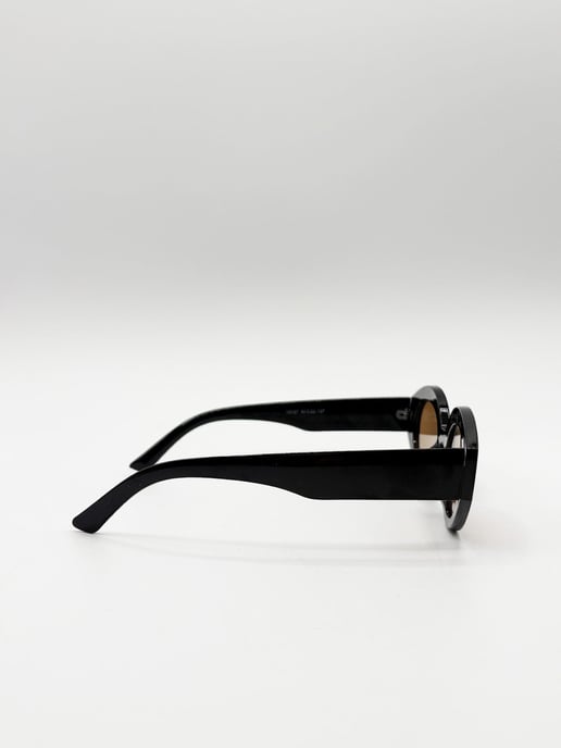 Retro Small Oval Sunglasses Black Brown - Image 5