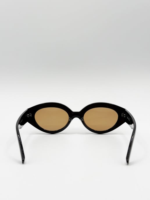 Retro Small Oval Sunglasses Black Brown - Image 6