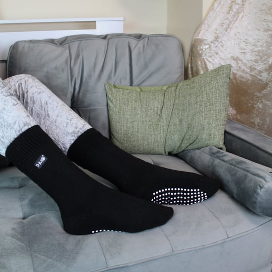 Kids Indoor Slipper Socks with Grippers | THMO | Thick & Warm Comfort Loose Top Non Slip Thermal Socks - Black - Image 5