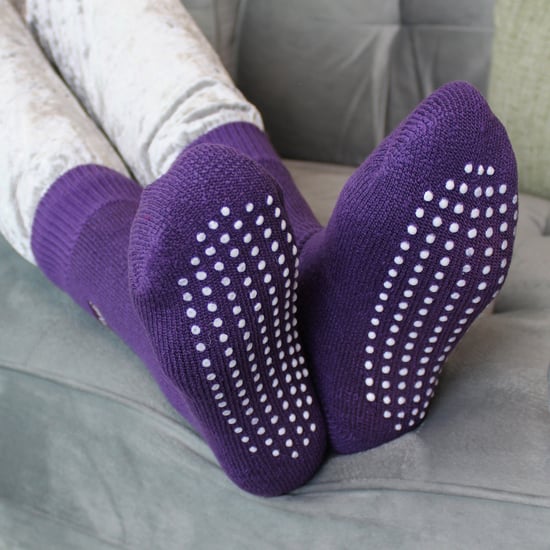 Kids Indoor Slipper Socks with Grippers | THMO | Thick & Warm Comfort Loose Top Non Slip Thermal Socks - Purple - Image 5